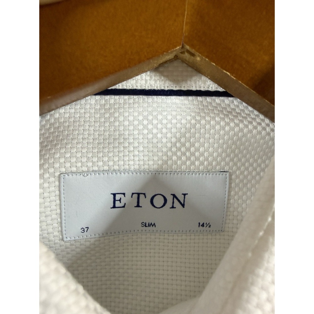 Eton Mens Slim Solid King Oxford Shirt White Sz 14.5 Long Sleeve Textured Button - Picture 4 of 10
